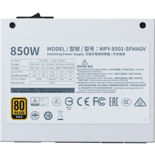 Блок живлення Cooler Master V850 SFX Gold (MPY-8501-SFHAGV): Коннектори 20+4 pin/ 1x4+4pin, 1x8pin / 1x16 pin / 2x6+2pin/ 8 SATA / 4 Molex