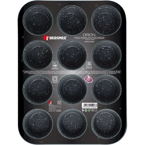 Форма для выпечки мафинов Bergner Orion BG-37045-GY 12 шт (00000025188): Форма Прямоугольная / круглая
