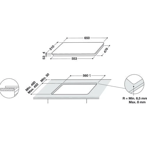Варочная поверхность электрическая Whirlpool SMC 654F/BF: Расположение панели спереди