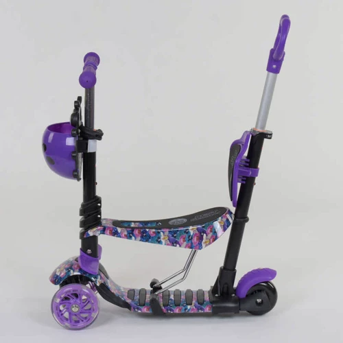 Самокат детский многофункциональный с родительской ручкой 5в1 19870 Best Scooter PU колеса с подсветкой Purple (74073): Конструкция рамы складная