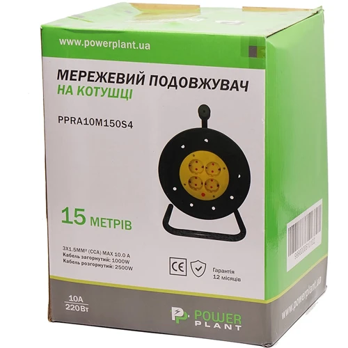 Подовжувач PowerPlant 15м 3x1.5мм 4 розетки (JY-2002/15): Номінальний струм, А 10