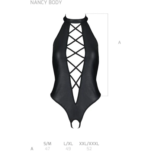 Боди из эко-кожи с имитацией шнуровки и открытым доступом Passion NANCY BODY black, S/M