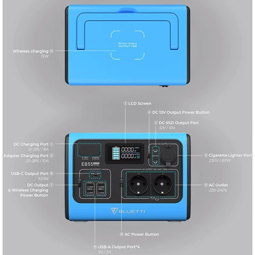 Зарядная станция Bluetti PowerOak EB55 537Wh 700W + Solar Panel PV120 120W: Емкость батареи, мАч 150000