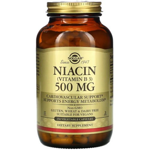 Solgar Niacin Vitamin B3 500 мг Ніацин Вітамін B3 250 капсул на рослинній основі