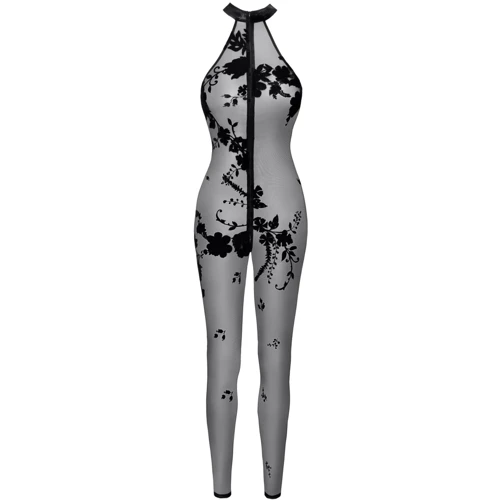 Бодистокинг Noir Handmade F315 Ego flocked mesh halter catsuit Black, XXL