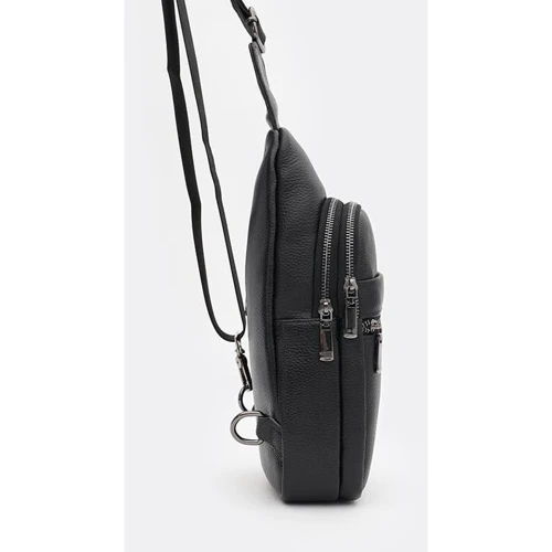 Мужская сумка-слинг Borsa Leather черная (K13295bl-black): Фактура Матовая, Зернистая