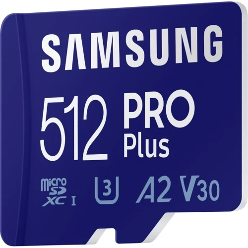 Карта памяти Samsung 512GB microSDXC Class 10 UHS-I U3 PRO Plus + adapter (MB-MD512KA/RU): Класс карты V30, A2, U3, UHS-I, Class 10