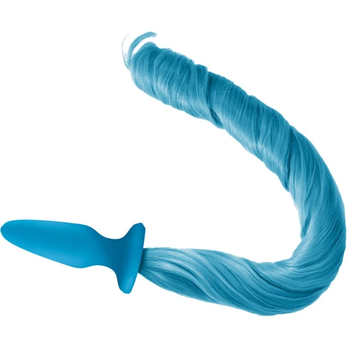 Анальная пробка с хвостиком Unicorn Tails Pastel, 8.4x3.2 см, голубой