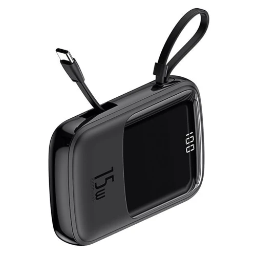 Внешний аккумулятор Baseus Power Bank 10000mAh with USB-C Cable Q Pow Display 15W Black (PPQD-A01): Встроенный кабель USB Type-C