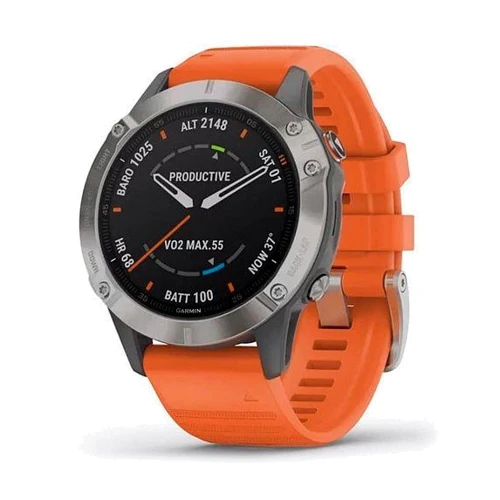 

Garmin Fenix 6 Sapphire Titanium with Ember Orange Band (010-02158-14)