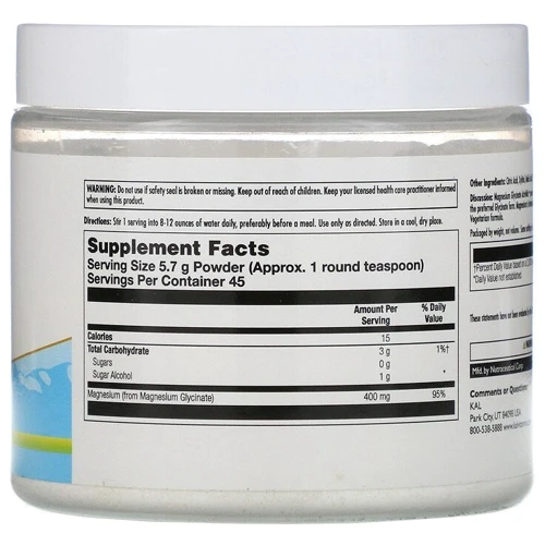 KAL Magnesium Glycinate 400 mg Магній гліцинат 315 г: Тип магній