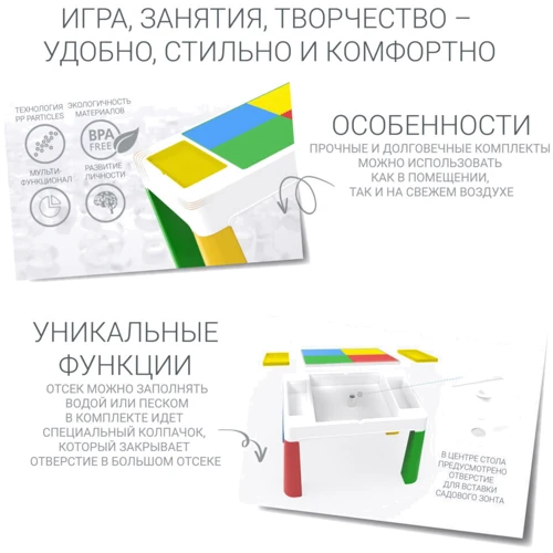 Детский многофункциональный столик Poppet Колор Йеллоу 5 в 1 и стульчик (2035007): Особенности регулировка высоты столешницы, наличие стульчика