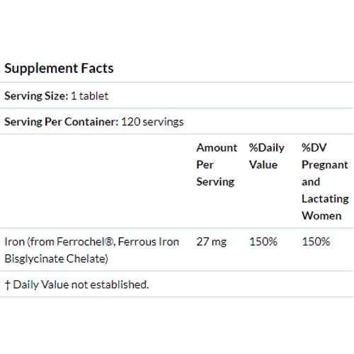 Doctor's Best, High Absorption Iron with Ferrochel, 27 mg, 120 Tablets (DRB-00459): Форма випуску таблетки
