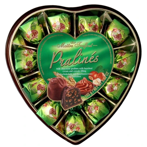 Конфеты Maitre Truffout Milk Chocolate Hazelnut and Cereals Heart Сердце 165 г (DL14573)