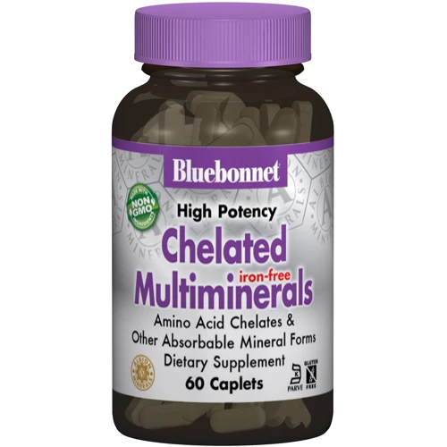 Bluebonnet Nutrition Chelated Multiminerals, Iron Free, 60 Caplets (BLB0206) Железо