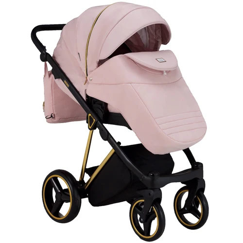 Универсальная коляска 2 в 1 Adamex Mimi Polar (Gold) Y813 розовый (пудра) - розовый (пудра) кожа (выдавленная точка): Пол ребенка девочка