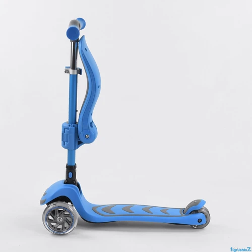 Самокат триколісний Best Scooter з сидінням, складаний алюмінієвий кермо, 4 колеса PU зі світлом Blue (99638) фото 7