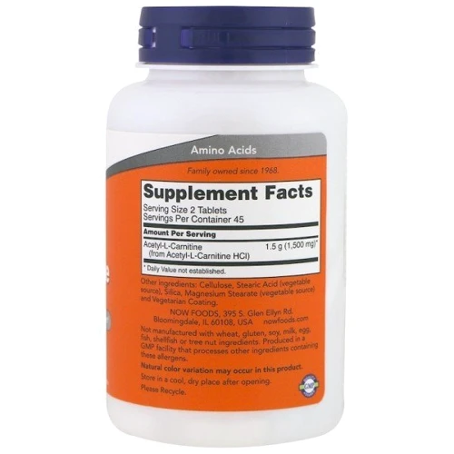 Now Foods Acetyl-L-Carnitine 750 mg Ацетил-Л-карнітин 90 таблі: Тип L Карнитин