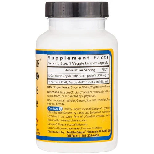 Healthy Origins, L-Carnitine Crystalline, 500 mg, 90 caps (HO41281): Тип L Карнитин