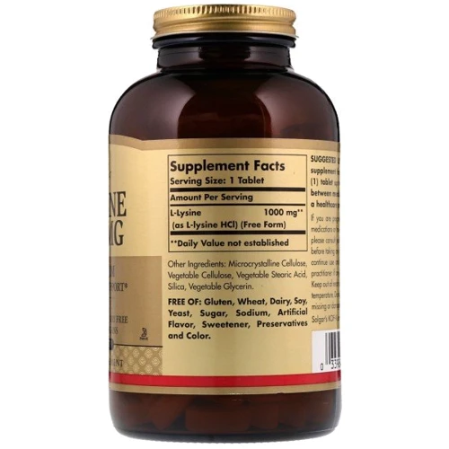 Аминокислота для спорта Solgar L-Lysine, 1000 mg, 100 Tablets: Тип Лизин