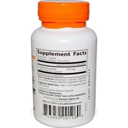 Doctor's Best Best L-Carnitine Fumarate 855 mg 180 Veggie Caps Л-карнитин фумарат: Тип L Карнитин