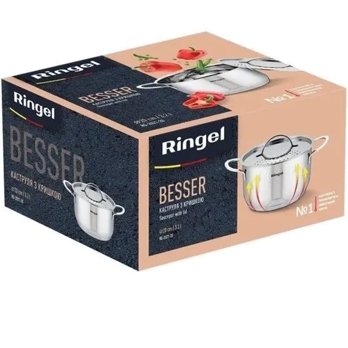 Кастрюля Ringel Besser с крышкой 20см/3.2л (RG-2021-20): Тип источника тепла Электрические плиты, Стеклокерамические плиты, Индукционные плиты, Галогеновые плиты, Газовые плиты