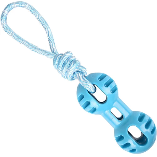 Іграшка для собак Flamingo Rudo Dumbbell With Rope Гантель з мотузкою 6.5х6.5х34.5 см блакитна (5400585116243)