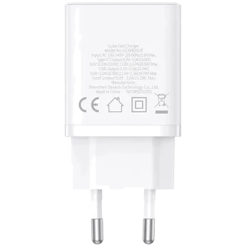 Зарядное устройство Baseus Wall Charger USB-C+USB Cube Fast Charger 20W Cluster White (P10111403213-00) фото 6
