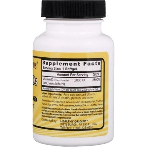 Healthy Origins Vitamin D3 Gels 10,000 IU (Lanolin) 360 caps Витамин D3: Форма выпуска Капсулы