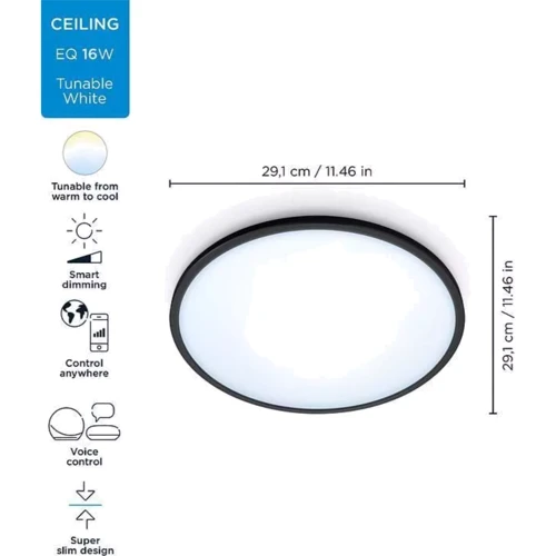 Умный потолочный светильник WiZ SuperSlim Ceiling, 16W, 1500lm, 29,2см, 2700-6500K, Wi-Fi, чернй