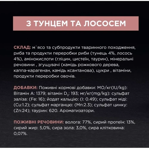 Влажный корм Pro Plan Sterilised для кастрированных котов с тунцом и лососем 5x85 г (7613037569643) фото 8
