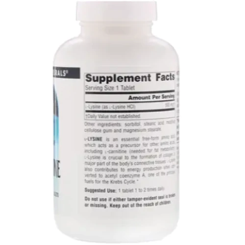 Амінокислота для спорту Source Naturals L-Lysine 500 mg 250 tab / 250 servings: Смак Без вкуса