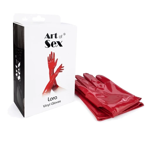 Глянцевые виниловые перчатки Art of Sex - Lora (L, красный)