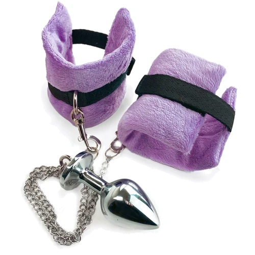 Наручники с металлической анальной пробкой Art of Sex Handcuffs with Metal Anal Plug size M Purple
