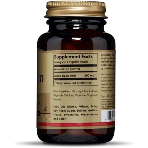 Solgar Alpha Lipoic Acid Солгар Альфа-липоевая кислота 200 mg 50 капсул: Тип Альфа-липоевая кислота