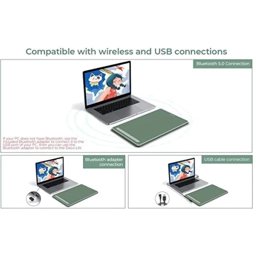 Графический планшет XP-Pen Deco MW green, 8X5", 5080 LPI, 8192 levels, Bluetooth 5.0: Рабочая поверхность 203x127 мм