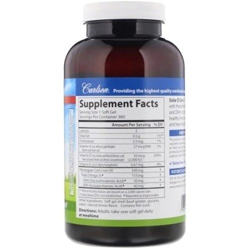 Carlson Labs Solar D Gems 2,000 IU 120 Soft Gels Вітамін D + Омега-3: Тип вітамін D