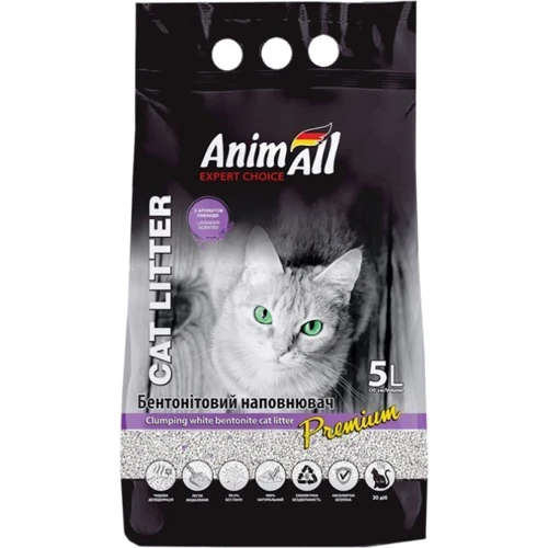 Наполнитель для кошачьего туалета AnimAll Бентонитовый белый с ароматом лаванды 5 л (4820224500560)