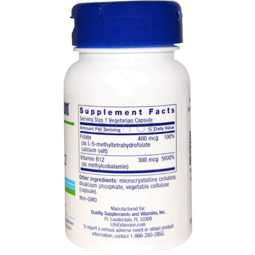 Life Extension BioActive Folate & Vitamin B12 90 Veggie Caps Фолиевая кислота и В12: Тип Витамин B