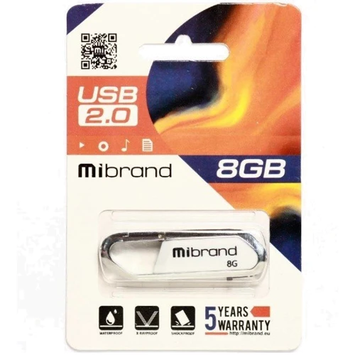USB-флешка Mibrand 8GB Aligator USB 2.0 White (MI2.0/AL8U7W): Стандарт USB USB 2.0