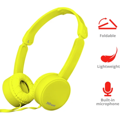 Наушники Trust Nano Foldable Headphones Yellow: Тип конструкции накладные