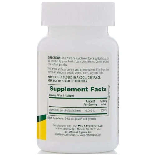 Nature's Plus Vitamin D3 10.000 IU Вітамін D3 60 капсул: Тип вітамін D