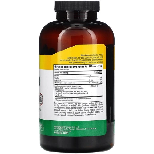 Country Life Omega-3 1000 mg Омега-3 риб'ячий жир 300 м'яких капсул: Тип Омега 3