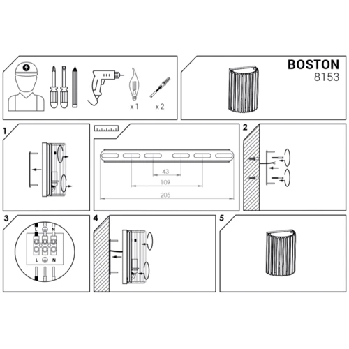 Бра Nowodvorski 8153 Boston E14 1x40W IP20 Chrom: Назначение Для спальни