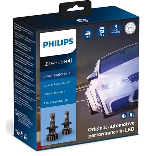 Лампы светодиодные PHILIPS LED H4 Ultinon Pro9000 + 250% 12/24V 18W