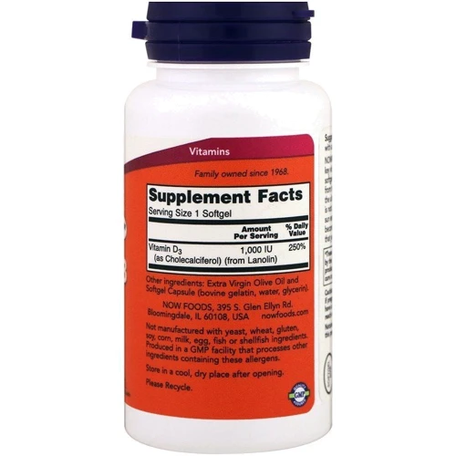 Now Foods Vitamin D-3 1,000 IU Softgels 360 caps: Тип Витамин D