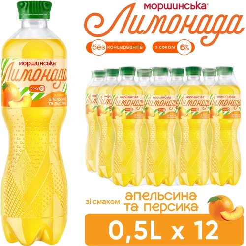 Напій соковмісний Моршинська Лимонада зі смаком апельсина та персика 12х0.5 л (DS482001700275212): Країна виробник Украина
