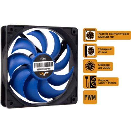 Кулер Frime Black/Blue (FBF120HB20PWM): Рівень шуму, dB 19