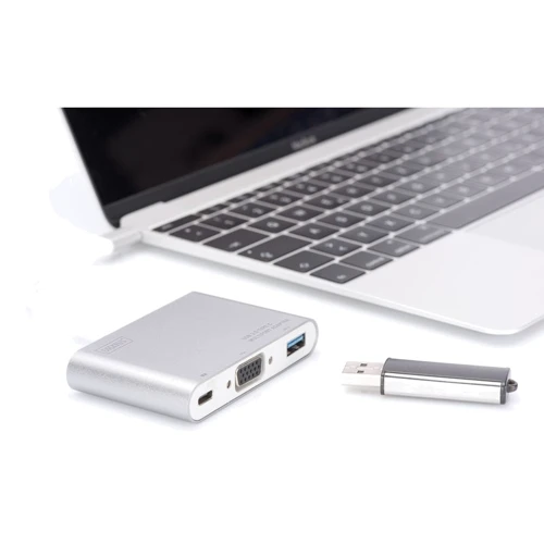 Адаптер Digitus Adapter USB-C to VGA+USB 3.0+USB-C (DA-70839): Цвет серебристый