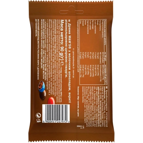 Упаковка драже M&M's молочний шоколад 16x90 г (УП5900951295577): Смак Молочний шоколад